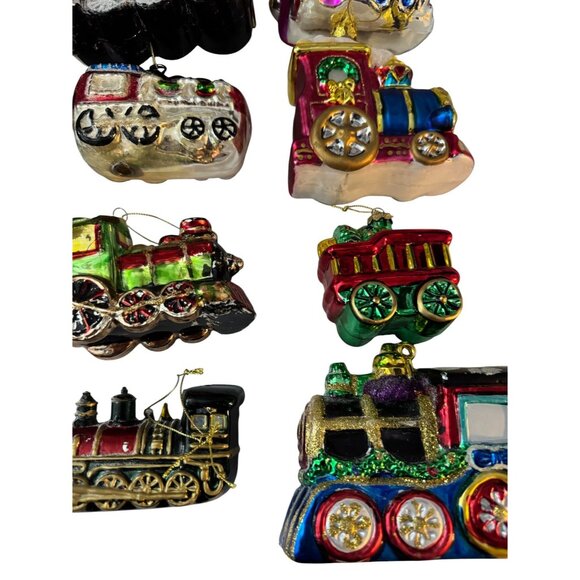 Glass Train Railroad Ornaments Set Of 12 Multicolor Hand-Painted Holiday Decor V - Picture 5 of 10